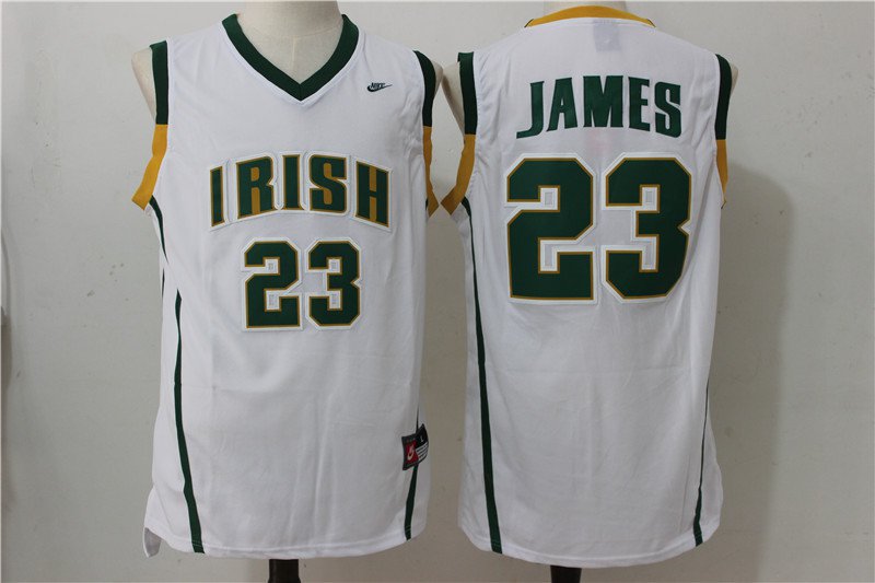 Men's Lebron James #23 Irish High School Basketball Jersey White Stitched