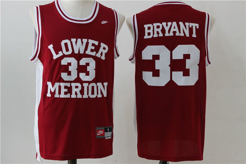 Men's Kobe Bryant #33 Lower Merion High School Stitched Jersey Throwback Red