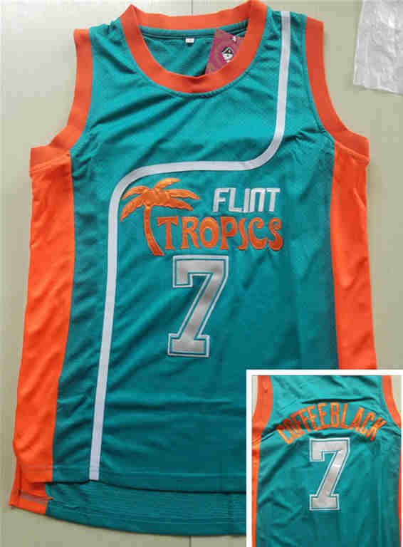 Semi Pro Flint Tropics #7 Coffee Black Throwback Jerseys Green Retro Movie