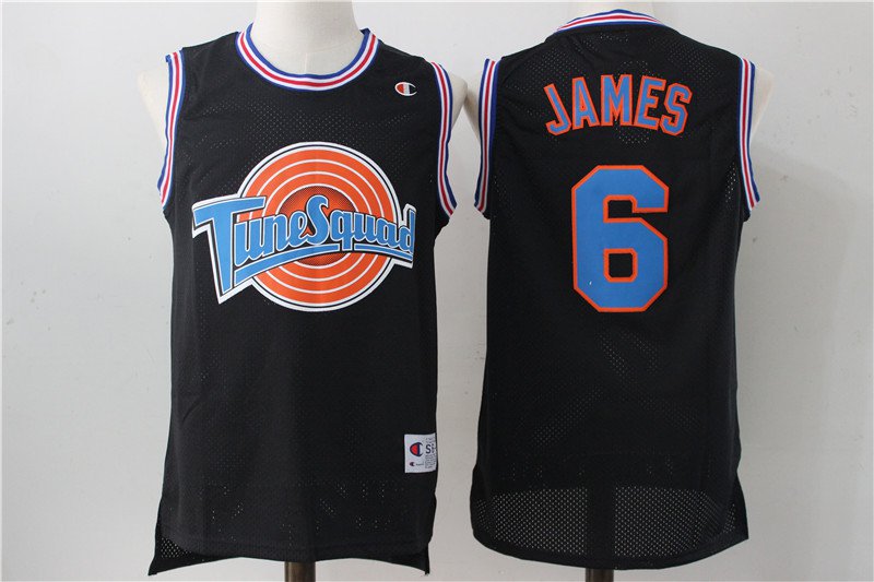 Space Jam Lebron James #6 Tune Squad Basketball Throwback Black Jersey Movie