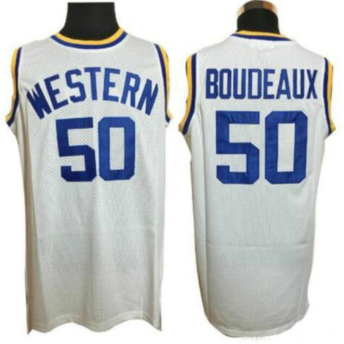 Men's Western Blue Chips #50 Neon Boudeaux White Movie Basketball Jersey
