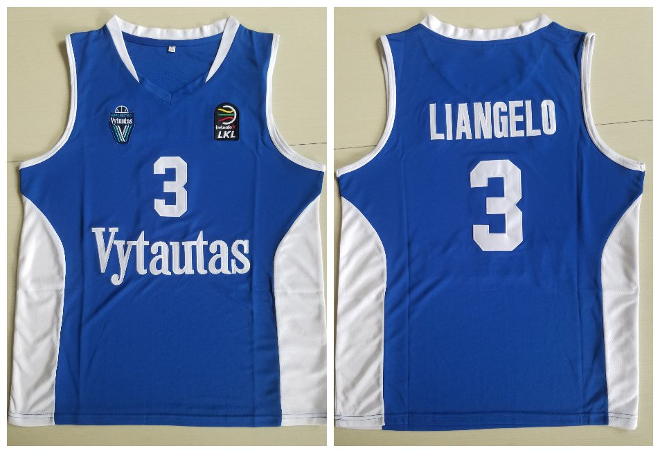 Men's LiAngelo Ball #3 Vytautas Lithuania Blue Basketball Jersey Stitched