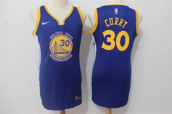 Women's Golden State Warriors #30 Stephen Curry Blue Dress Basketball Jersey