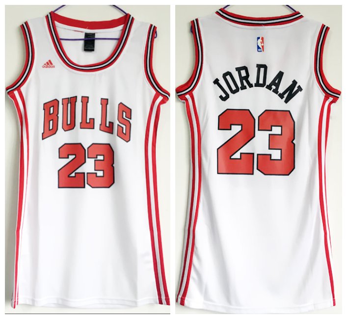 Women's Chicago Bulls #23 Michael Jordan White Dress Basketball Jersey