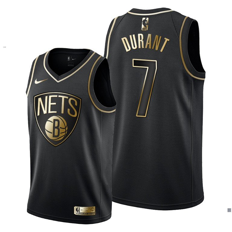Men's Brooklyn Nets 7 Kevin Durant Black Golden Edition Basketball Jersey Stitched