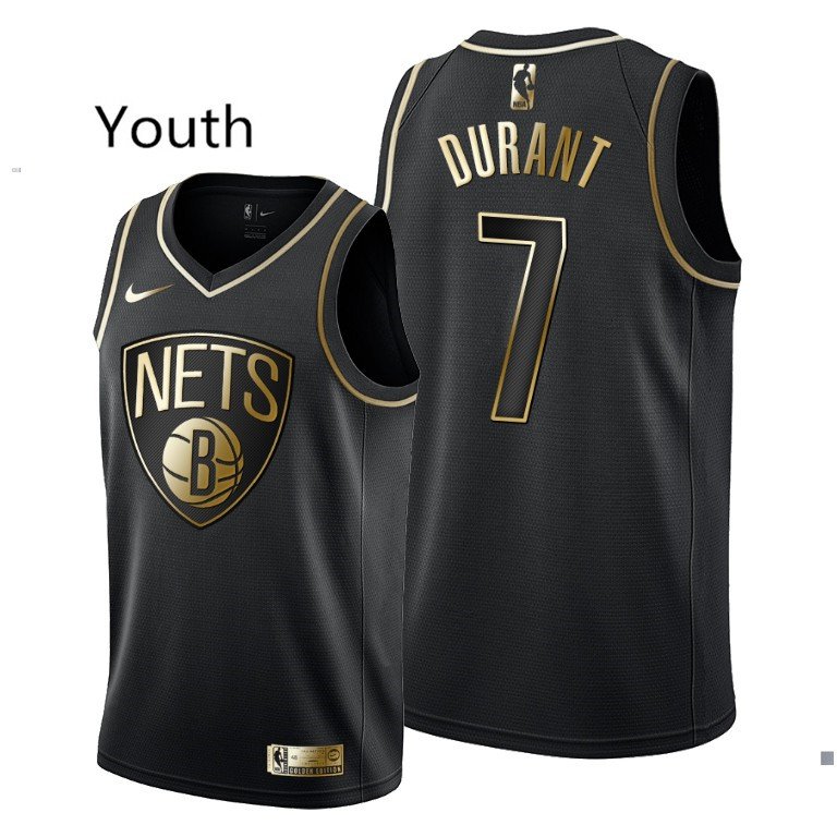 Youth Brooklyn Nets #7 Kevin Durant Black Golden Edition Basketball Jersey Stitched