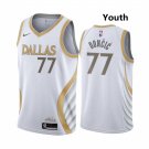 Youth Dallas Mavericks #77 Luka Doncic 2020-21 Jersey White City Edition Gold silver logo