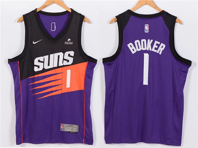 Men's Phoenix Suns #1 Devin Booker Jersey Purple 1990s' Throwback Swingman Basketball