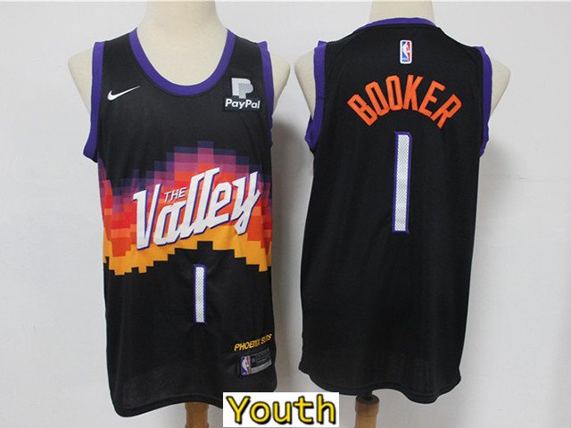 Youth Phoenix Suns #1 Devin Booker Jersey 2021 Black City Edition Swingman Basketball