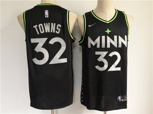 Men's Minnesota Timberwolves #32 Karl-Anthony Towns Jersey 2021 Black City Swingman Basketball