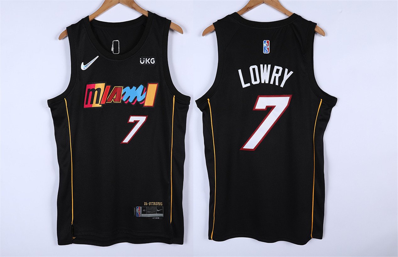 Men's Miami Heat #7 Kyle Lowry Jersey 75th Anniversary Diamond 2022 Black City Edition