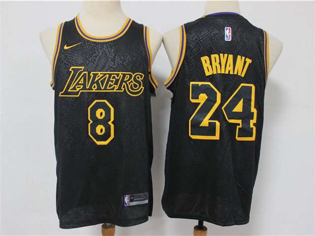 Los Angeles Lakers 8 24 Kobe Bryant Black City Edition Jersey