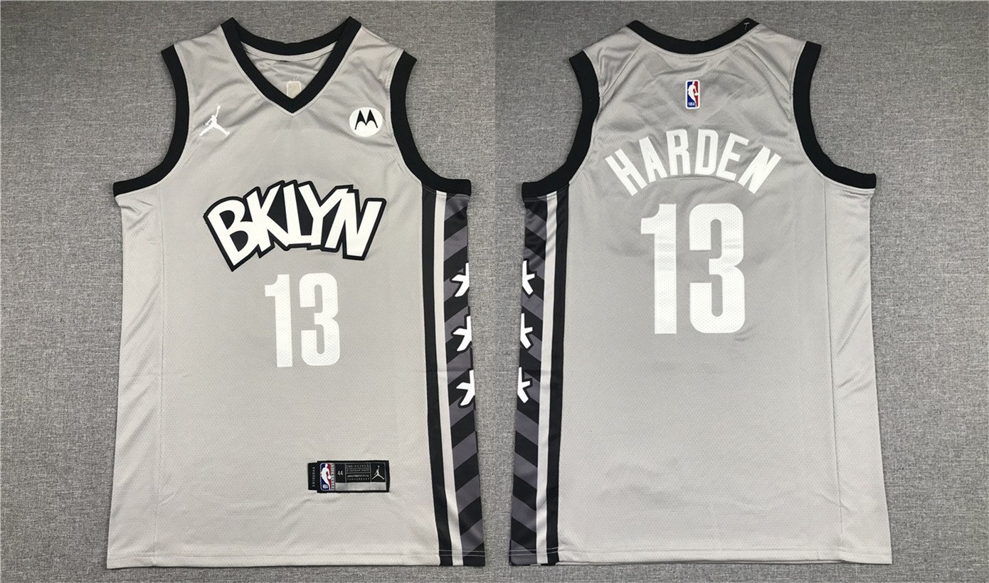 Men's Brooklyn Nets #13 James Harden Jersey 2021 Gray Statement Edition Swingman Basketball