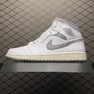 unisex jumpman jordan one mid white gray athleisure fashion trend sneakers with shoes box
