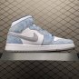 unisex jumpman jordan one mid blue white athleisure fashion trend sneakers with shoes box