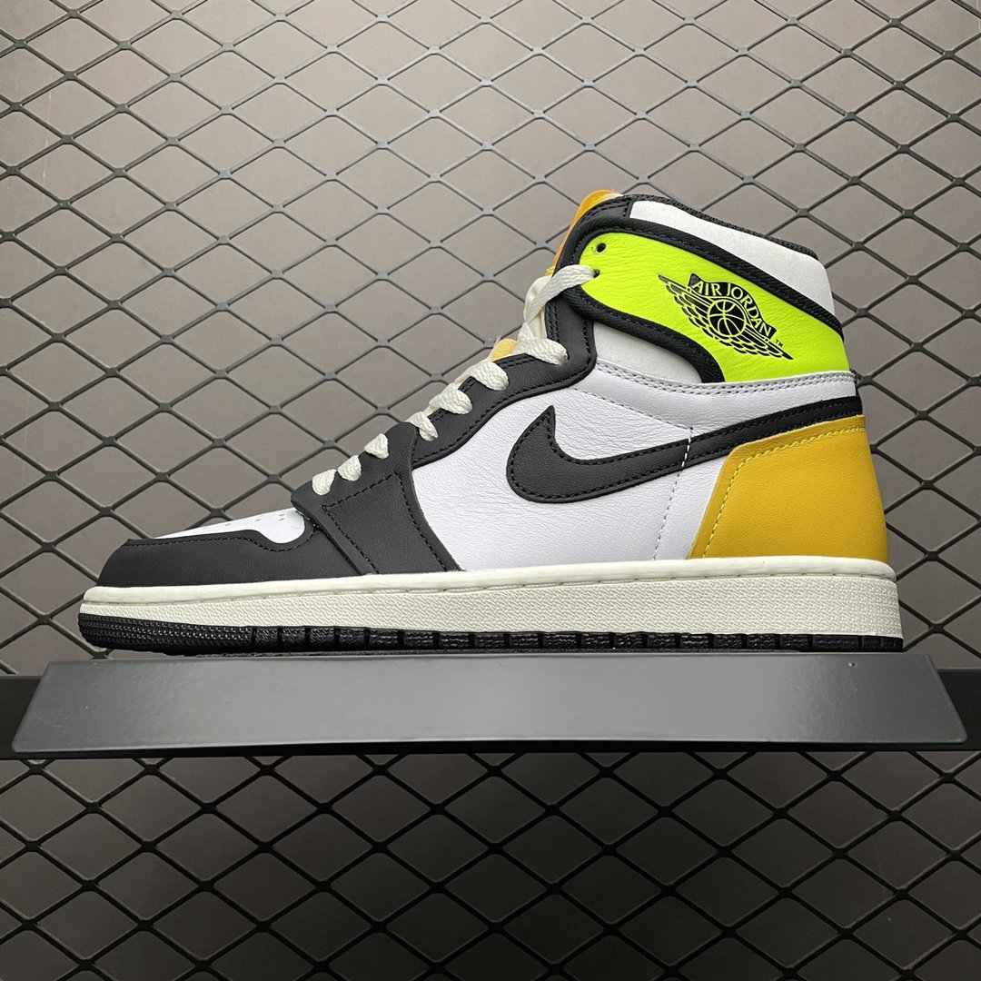 unisex jumpman jordan one high volt gold athleisure fashion trend sneakers with shoes box