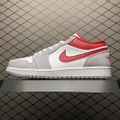 unisex jumpman jordan one low grey white red athleisure fashion trend sneakers with shoes box