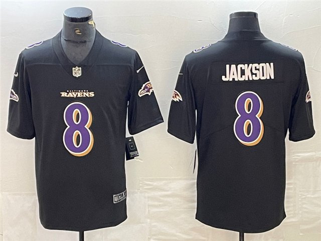 men's & kids Baltimore Ravens 8 Lamar Jackson Jersey Black Fashion Limited Football Team Game