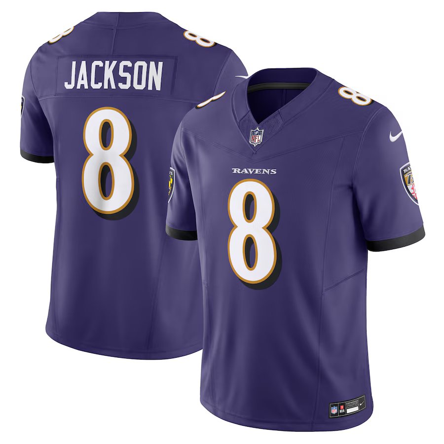 men's & kids Baltimore Ravens 8 Lamar Jackson Jersey Purple Football F.U.S.E. Limited Team Game