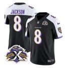 men's & kids Baltimore Ravens 8 Lamar Jackson Jersey Black White 2023 F.U.S.E With Patch Throwback