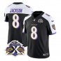 men's & kids Baltimore Ravens 8 Lamar Jackson Jersey Black White 2023 F.U.S.E With Patch Throwback