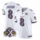 men's & kids Baltimore Ravens 8 Lamar Jackson Jersey White 2023 F.U.S.E With Patch Throwback