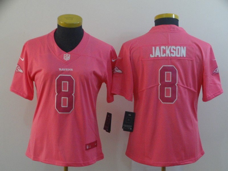 women's Baltimore Ravens 8 Lamar Jackson Jersey Pink Fashion Football Limited Team Game