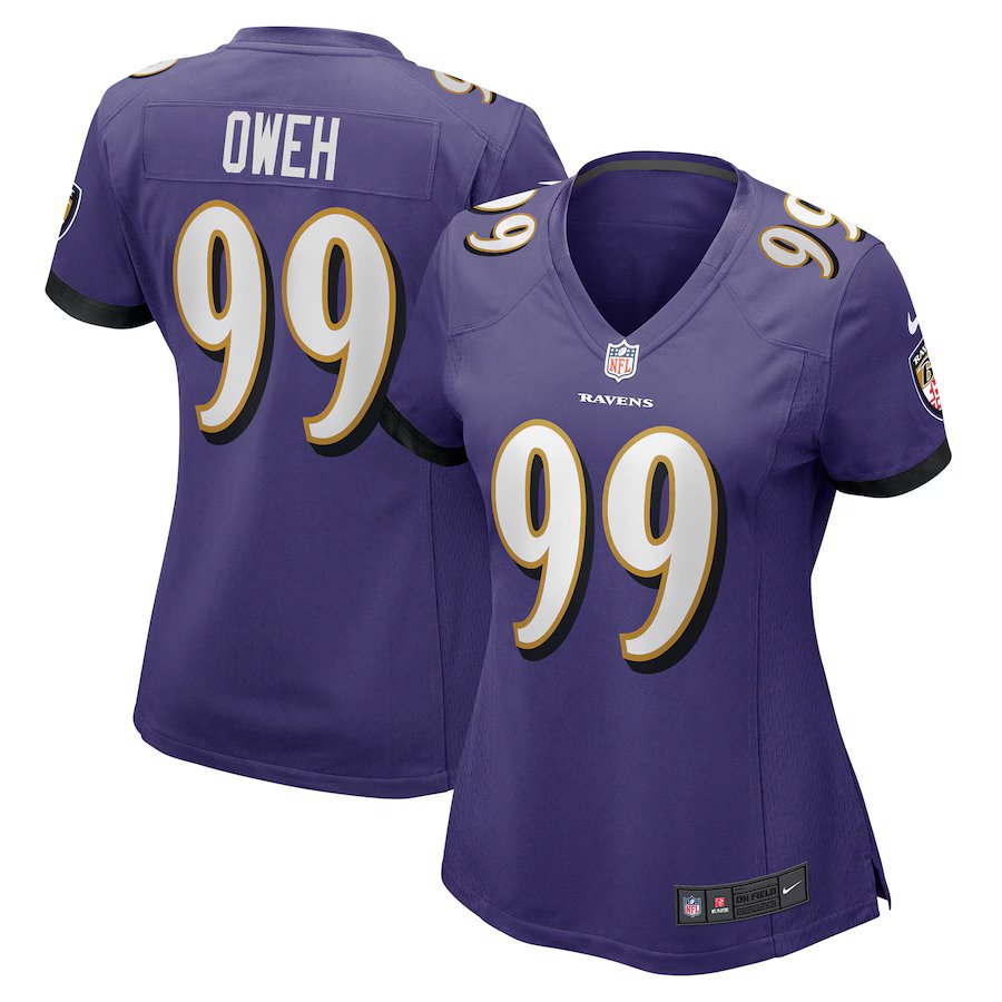 women's Baltimore Ravens 99 Odafe Oweh Jersey Purple F.U.S.E Football Limited Player Team Game