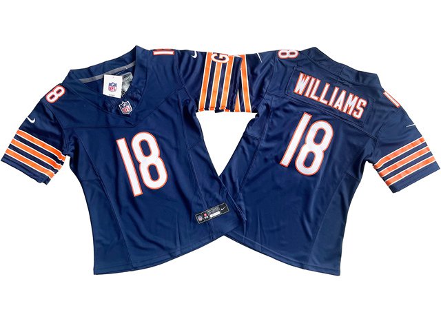 women's Chicago Bears 18 Caleb Williams Jersey Navy Football F.U.S.E. Limited Player Team Game