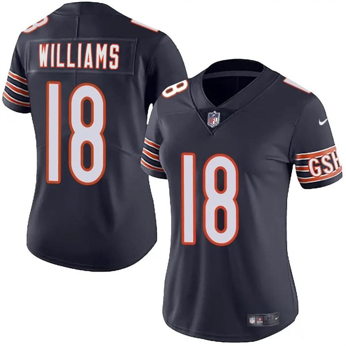 women's Chicago Bears 18 Caleb Williams Jersey Navy Football F.U.S.E. Limited Player Team Game