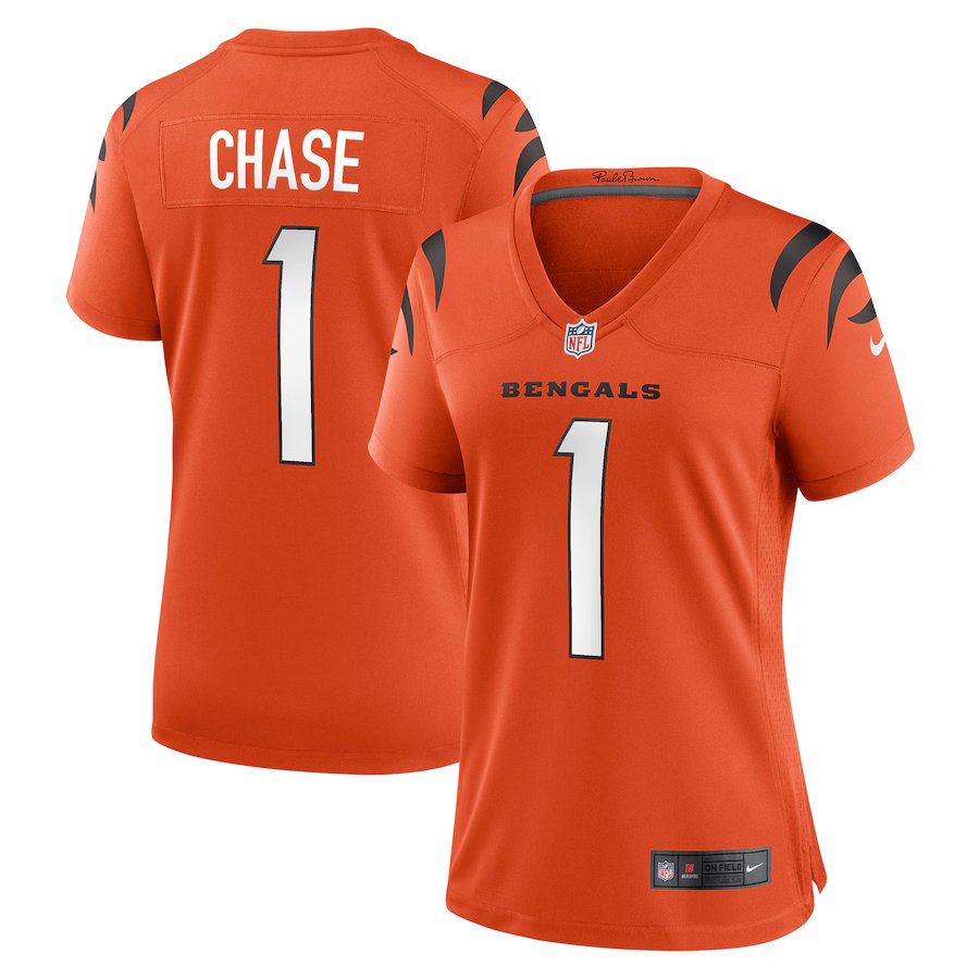 women's Cincinnati Bengals 1 Ja'Marr Chase Jersey Orange Football F.U.S.E. Limited Player Team Game