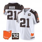 men's & kids Cleveland Browns 21 Denzel Ward Jersey White Brown 2023 FUSE Jim Brown Memorial Patch