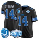 men's & kids Detroit Lions 14 Amon-Ra St. Brown Jersey Black 2024 F.U.S.E. Champions 90th Patch
