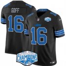 men's & kids Detroit Lions 16 Jared Goff Jersey Black 2024 F.U.S.E. Champions Patch Limited Football