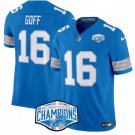 men's & kids Detroit Lions 16 Jared Goff Jersey Blue 2024 F.U.S.E. Champions Patch Limited Football