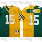 men's & youth Green Bay Packers 15 Bart Starr Jersey Split Green/Gold Throwback M&N Retired Player