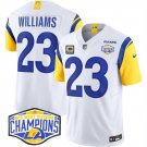 men's & kids Los Angeles Rams 23 Kyren Williams Jersey White 2024 Champions with C Patch F.U.S.E.