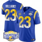 men's & kids Los Angeles Rams 23 Kyren Williams Jersey Royal 2024 Champions with C Patch F.U.S.E.
