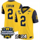 men's & youth Michigan Wolverines 2 Blake Corum Jersey Gold Navy 2024 Patch with 2023 Champions