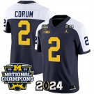 men's & youth Michigan Wolverines 2 Blake Corum Jersey Navy White 2024 Patch with 2023 Champions