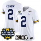 men's & youth Michigan Wolverines 2 Blake Corum Jersey White F.U.S.E. 2024 Patch with 2023 Champions