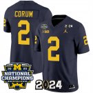 men's & youth Michigan Wolverines 2 Blake Corum Jersey Navy F.U.S.E. 2024 Patch with 2023 Champions