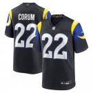men's & kids Los Angeles Rams 22 Blake Corum Jersey Black FUSE 2025 Rivalries Collection Football