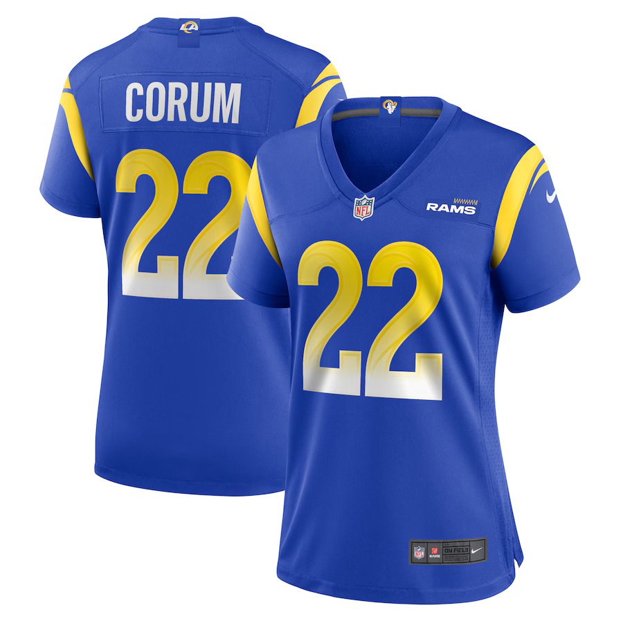 women's Los Angeles Rams 22 Blake Corum Jersey Royal F.U.S.E. Limited Football Player Team Game