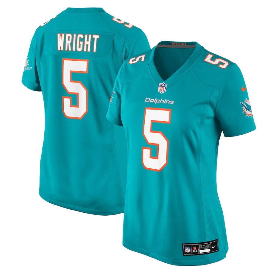 women's Miami Dolphins 5 Jaylen Wright Jersey Aqua Limited Football Player Team Game