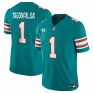 men's & kids Miami Dolphins 1 Tua Tagovailoa Jersey Aqua C Patch F.U.S.E. Alternate Football Game