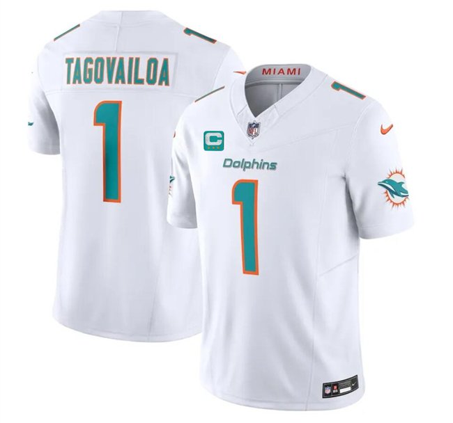 men's & kids Miami Dolphins 1 Tua Tagovailoa Jersey White C Patch F.U.S.E. Limited Football Game