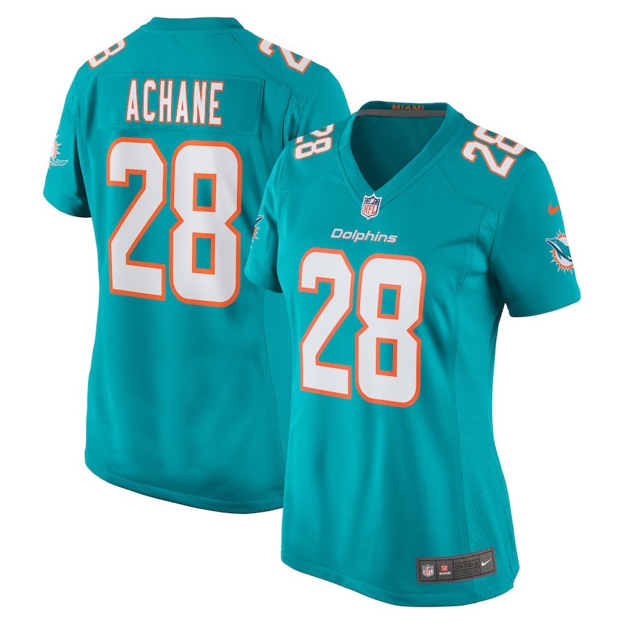 women's Miami Dolphins 28 De&acirc;��Von Achane Jersey Aqua Limited Football Player Team Game