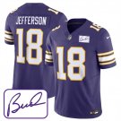 men's & kids Minnesota Vikings 18 Justin Jefferson Jersey Purple Bud Grant Patch FUSE Football Game