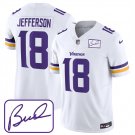 men's & kids Minnesota Vikings 18 Justin Jefferson Jersey White Bud Grant Patch FUSE Football Game